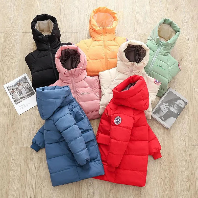 Down Coat Baby Boys Jackets Winter Coats Children Thick Long Kids Warm Outerwear Hooded For Girls Snowsuit Overcoat Clothes Solid Color