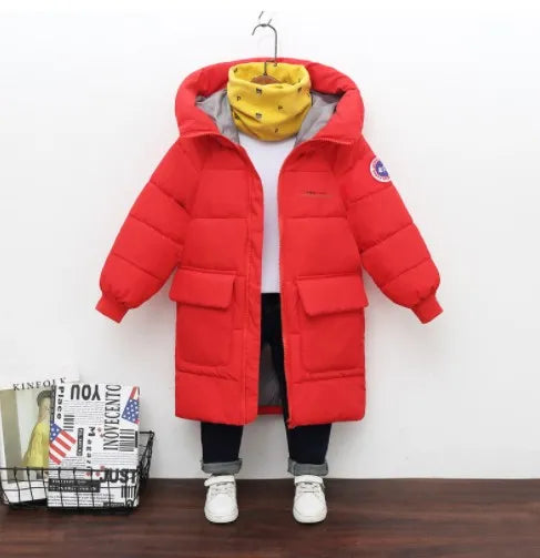 Down Coat Baby Boys Jackets Winter Coats Children Thick Long Kids Warm Outerwear Hooded For Girls Snowsuit Overcoat Clothes Solid Color