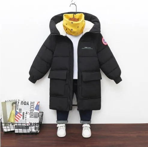 Down Coat Baby Boys Jackets Winter Coats Children Thick Long Kids Warm Outerwear Hooded For Girls Snowsuit Overcoat Clothes Solid Color