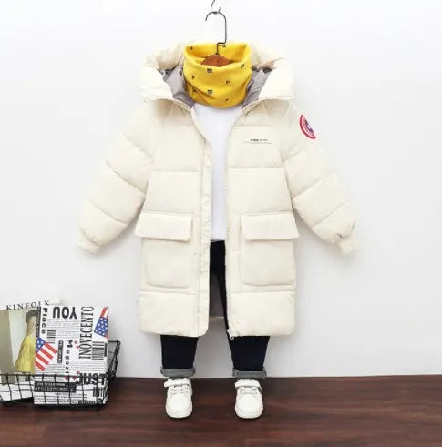 Down Coat Baby Boys Jackets Winter Coats Children Thick Long Kids Warm Outerwear Hooded For Girls Snowsuit Overcoat Clothes Solid Color