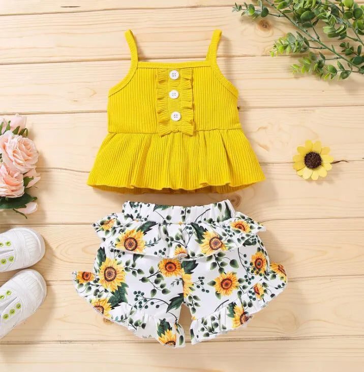 baby clothing girl Kids 2 PCS sets 100% Cotton O-neck Shirt + Stripped short Summer Child Two Piece set clothes