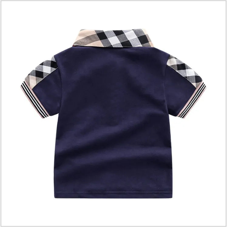 Baby Boys Turn-Down Collar T-shirts Summer Kids Short Sleeve Plaid T-shirt Gentleman Style Children Cotton Casual Tops Tees Boy Shirts Child Clothes