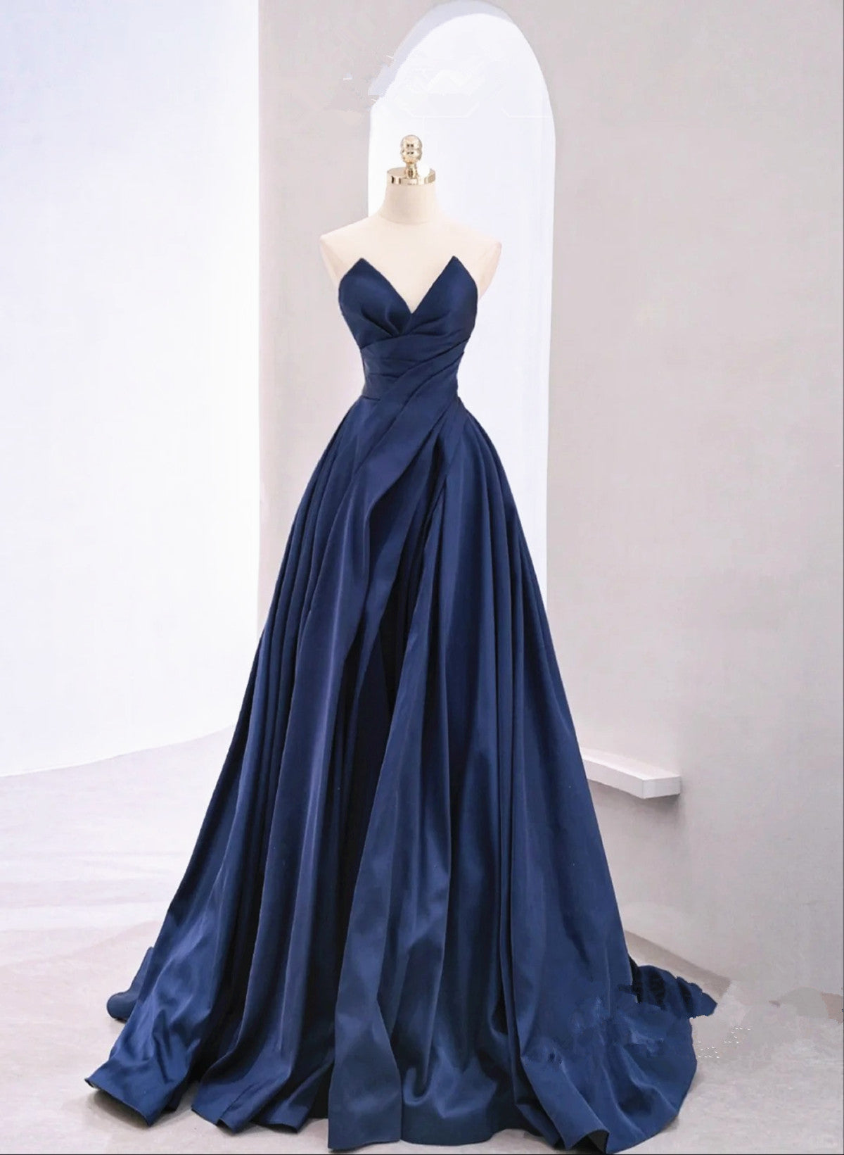 LOVECCRA-line Navy Blue Tulle Long Party Dress, Navy Blue Satin Prom Dress